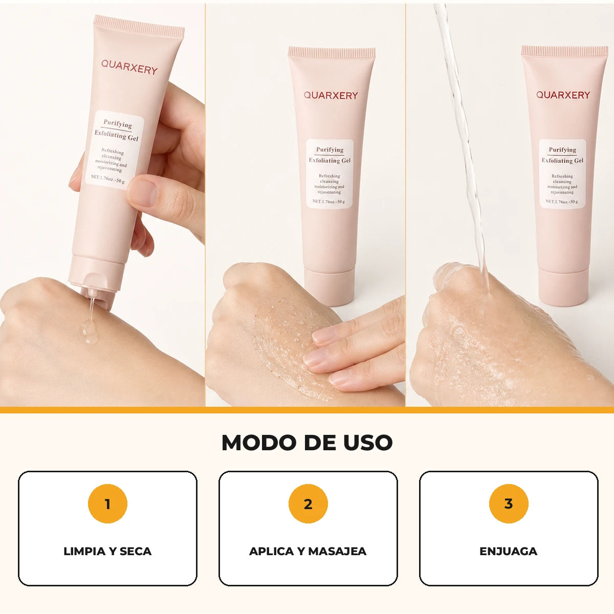 Modo de uso del gel exfoliante Quarxery