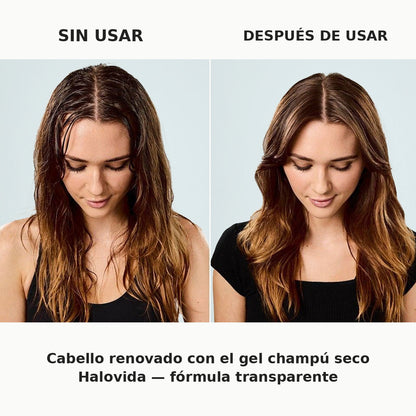 Antes y después del shampoo seco en gel